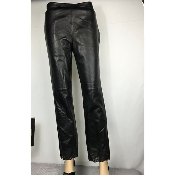 Real Clothes Leather Pant Size 2 Black Lined Hi Waist Straight Leg Leather Lace - Picture 4 of 12